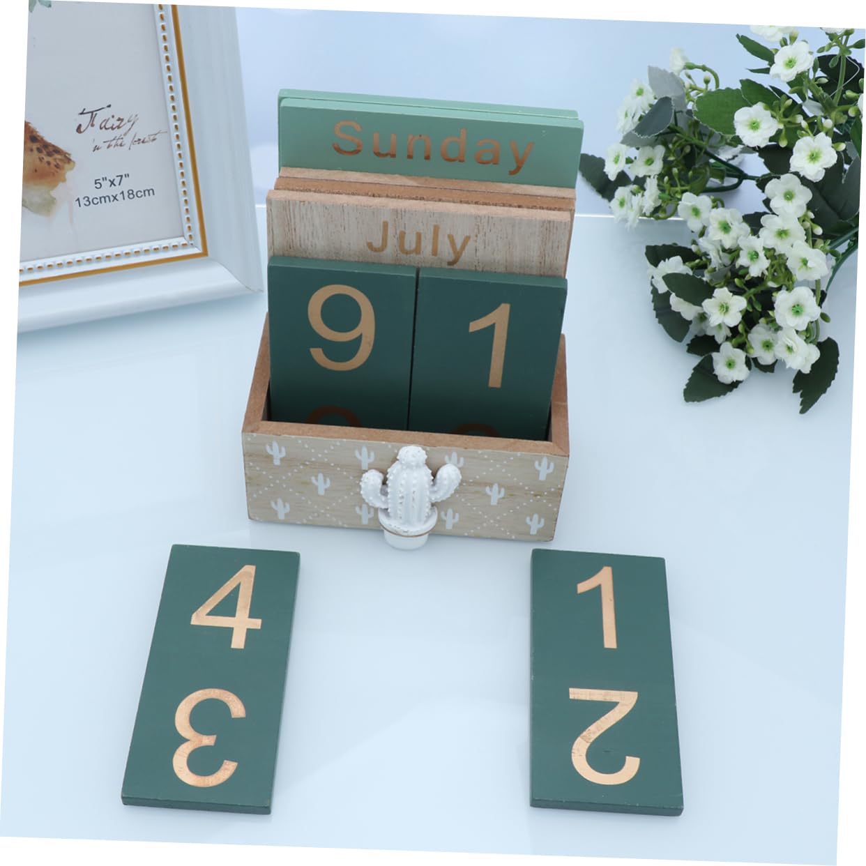 TEHAUX Calendario da Scrivania in Legno Naturale Blocchi Mobili Riutilizzabili, Calendario Scrivania per Ufficio e Casa, Decorazione Rustica Artigianale per Organizzazione Quotidiana