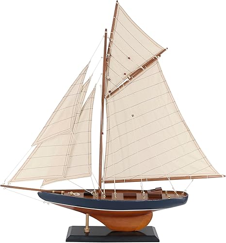 NAUTIMALL Velero de madera de 25 pulgadas, modelo Columbia America's Cup Ship Nautical Yacht Vintage Rustic Home Decor (azul vintage)
