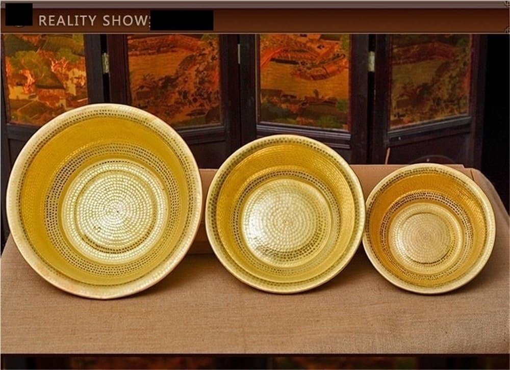 Palangana de Cobre Puro Martillado a Mano, Capacidad 8-10 Litros, Cuenco Multiusos para Pedicura, Lavado Facial y Baño de Pies, Ideal para Bodas y Decoración del Hogar(Brass,38cm)