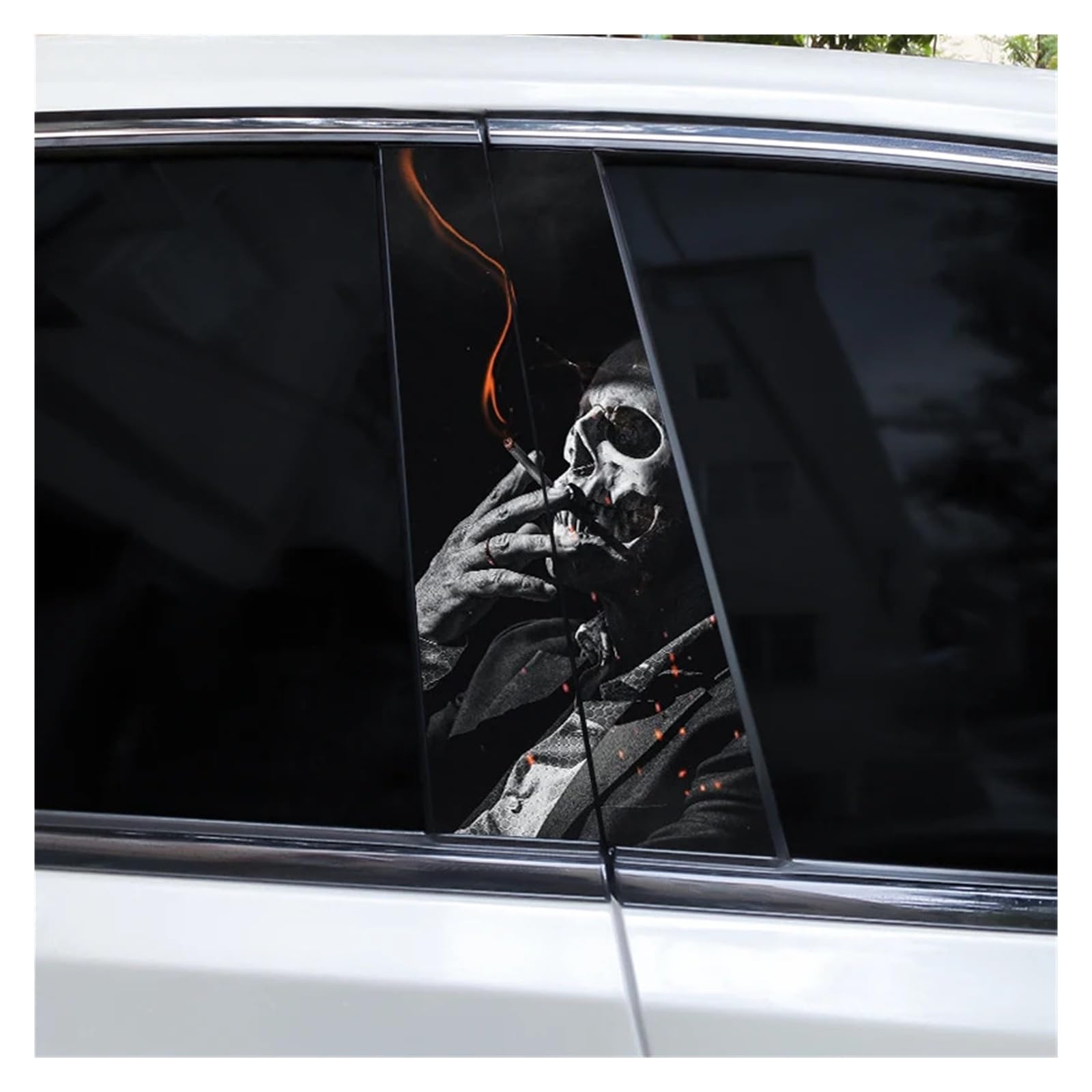 Car Side Decals 2pcs Smoke Skull Doorpost Vinyl B-Pillar Stickers Scratch-Resistant Self-Adhesive Center Column Decal(Style J)