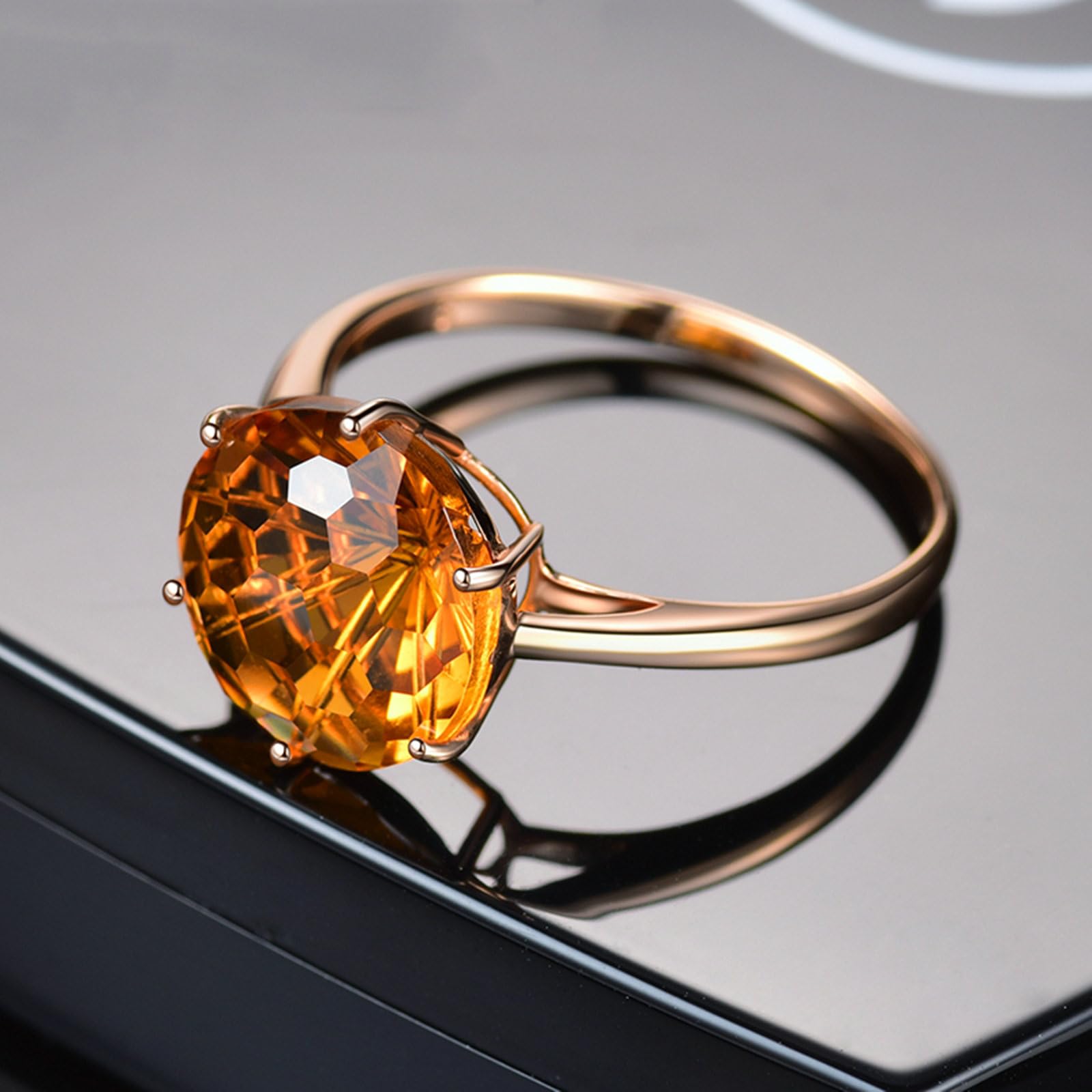 Anillos de oro rosa de 18 quilates y 14 quilates y 9 quilates para mujer, anillo de boda solitario I-U con vitrino de 1,2 quilates