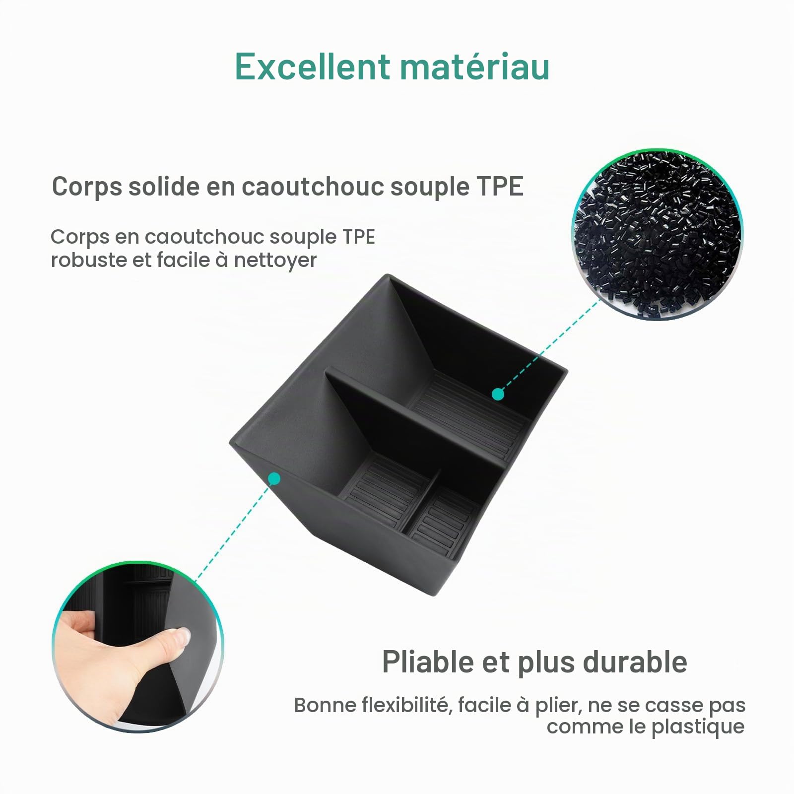 GAFAT Compatible avec Volvo EX30 2026 2025 2024 Boîte de rangement pour console centrale, plateaux de rangement inférieurs pour EX 30 accessoires, en caoutchouc TPE, antidérapant avec 4 coussinets en