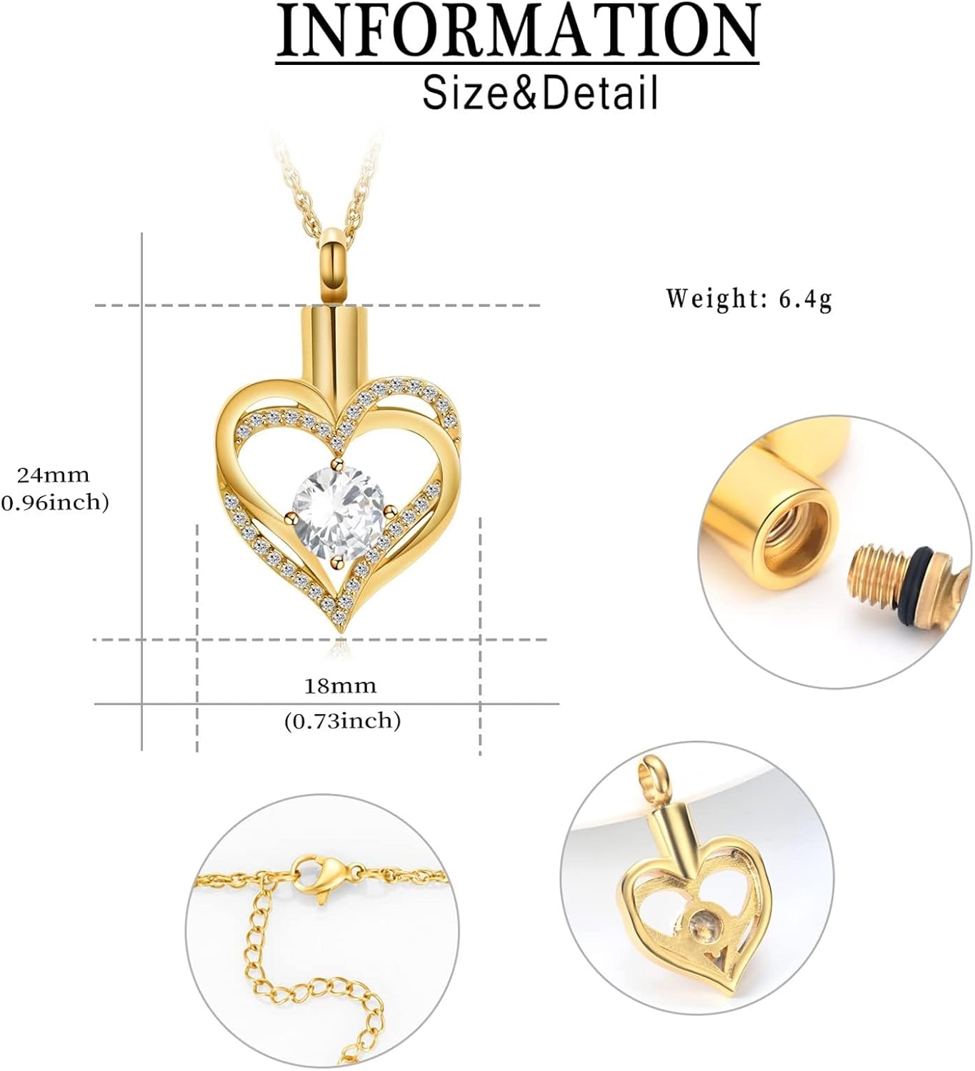 shajwo Cremation Jewelry Heart Urn Necklace for Ashes for Women Gilrs Memorial Keepsake Birthstone Pendant - Image 2