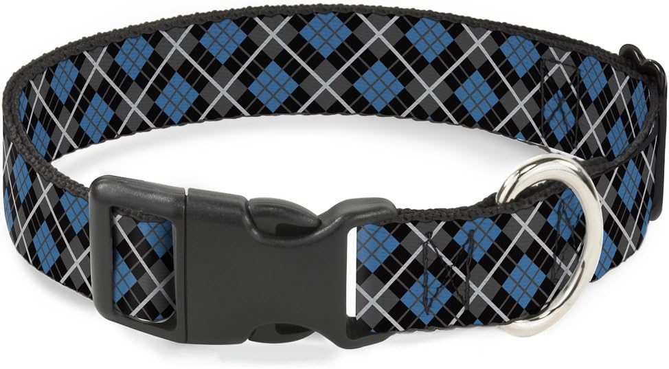 Buckle-Down PC-W30101-WM Argyle Black/Gray/Turquoise Plastic Clip Collar, Wide Medium/16-23"