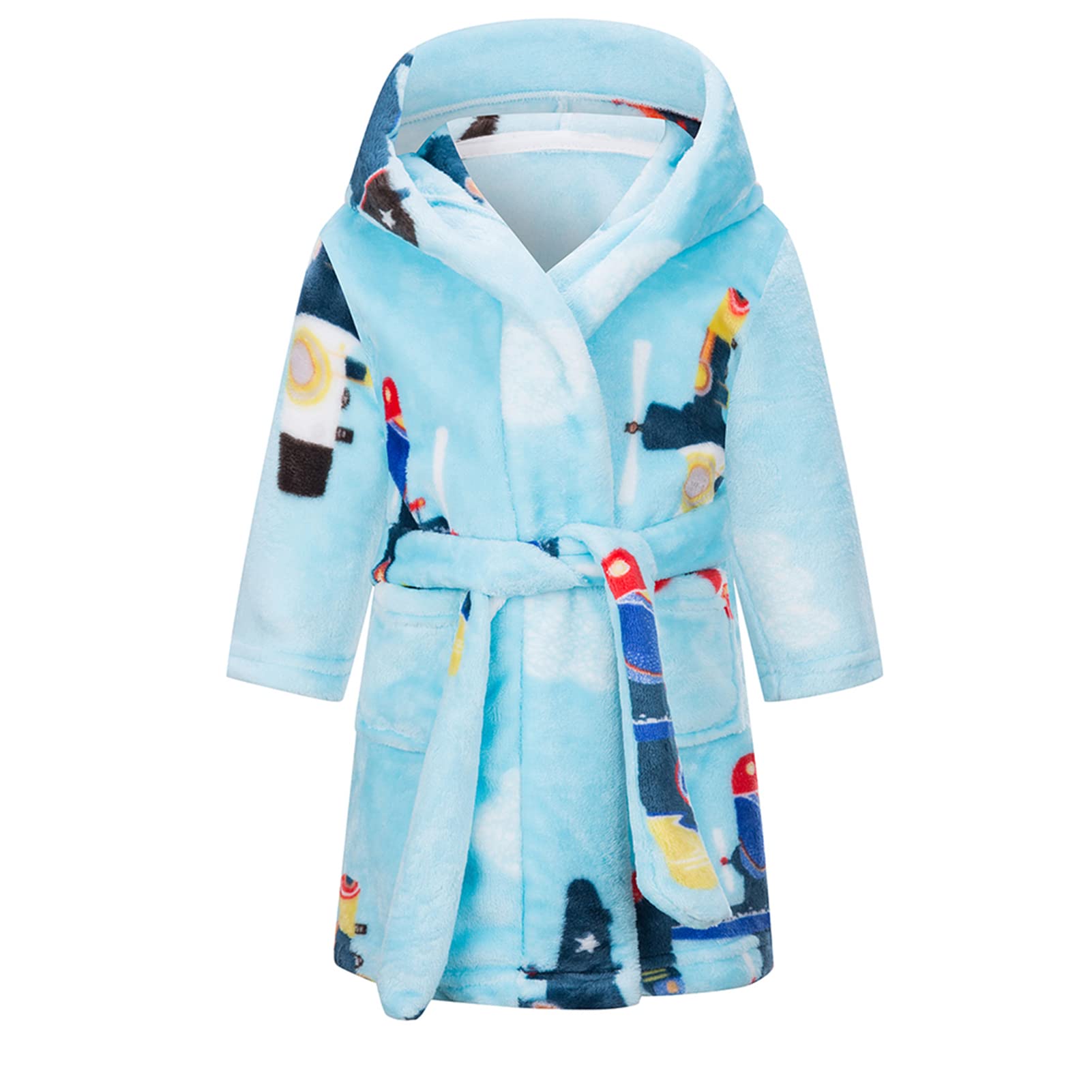 Taigood Bambini Accappatoio Ragazzi Ragazze Felpa con Cappuccio Accappatoi Bambino Morbido Pigiami degli Indumenti da Notte Aereo Blu 4-5 anni