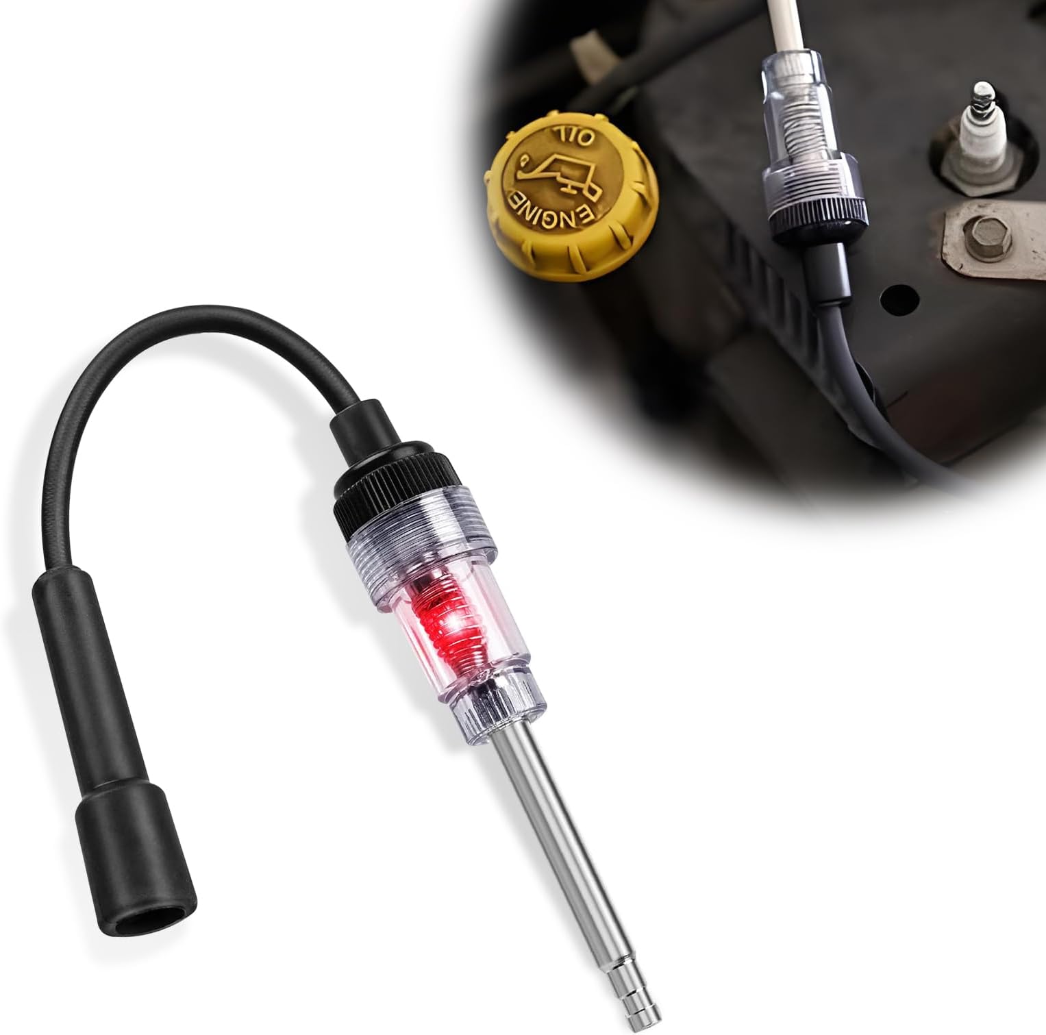 Inline Spark Plug Tester, Straight Boot Engine Ignition Tester Armature Diagnostic Test Tool, Spark Plug Light Detector Internal/External Engine Checker for Car Truck Motorcycle