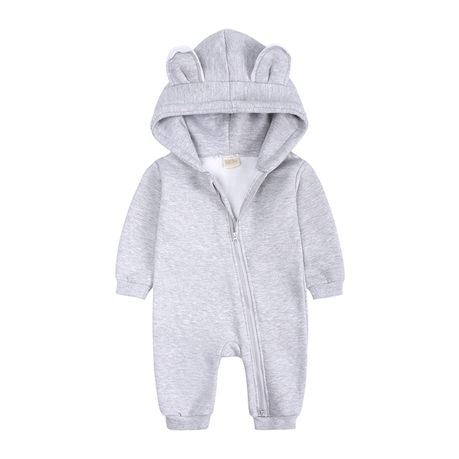 AlunsitoNewborn Baby Boys Girls Romper One Piece Long Sleeves Bear Ear Hoodie Jumpsuit Infant Spring Fall Bodysuit