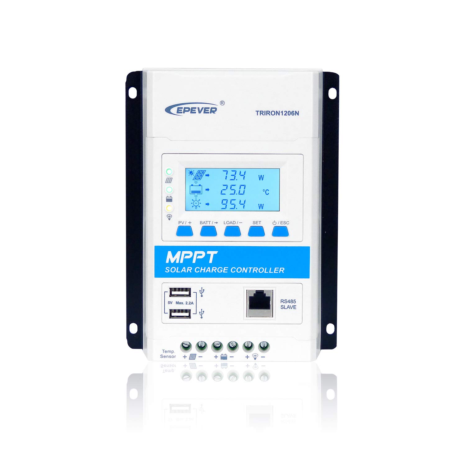 Wara view of EPEVER TRIRON 1206N showing heat sink