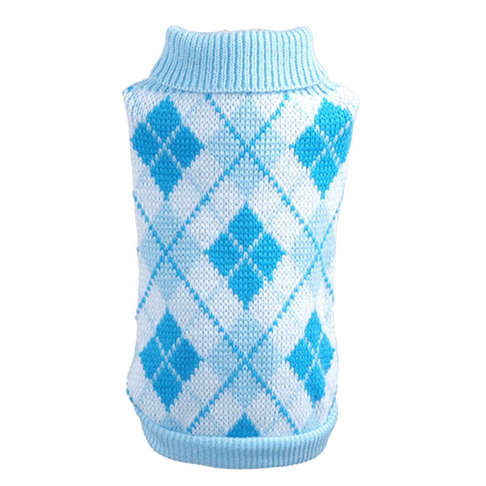 Argyle Dog Knitted Sweater Elegant Soft Knitting Pullover Pet Puppy Cat Winter Warm Vest Coat Light blue XL