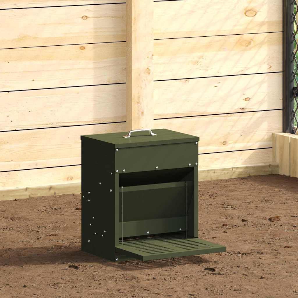 vidaXL Comedero de Pedal para Pollos Verde Oliva 33 x 42 x 40 cm, Comedero automático para gallinas, diseño Compacto, Resistente, Ideal para jardín y terraza