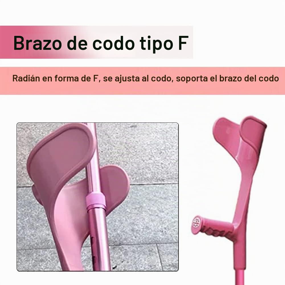 Muletas Ortopédicas Plegable, Muletas para Caminar Rosa para Mujeres, Muletas de Brazo para Adulto (1 Unidad, Manguito Abierto), Altura Regulables