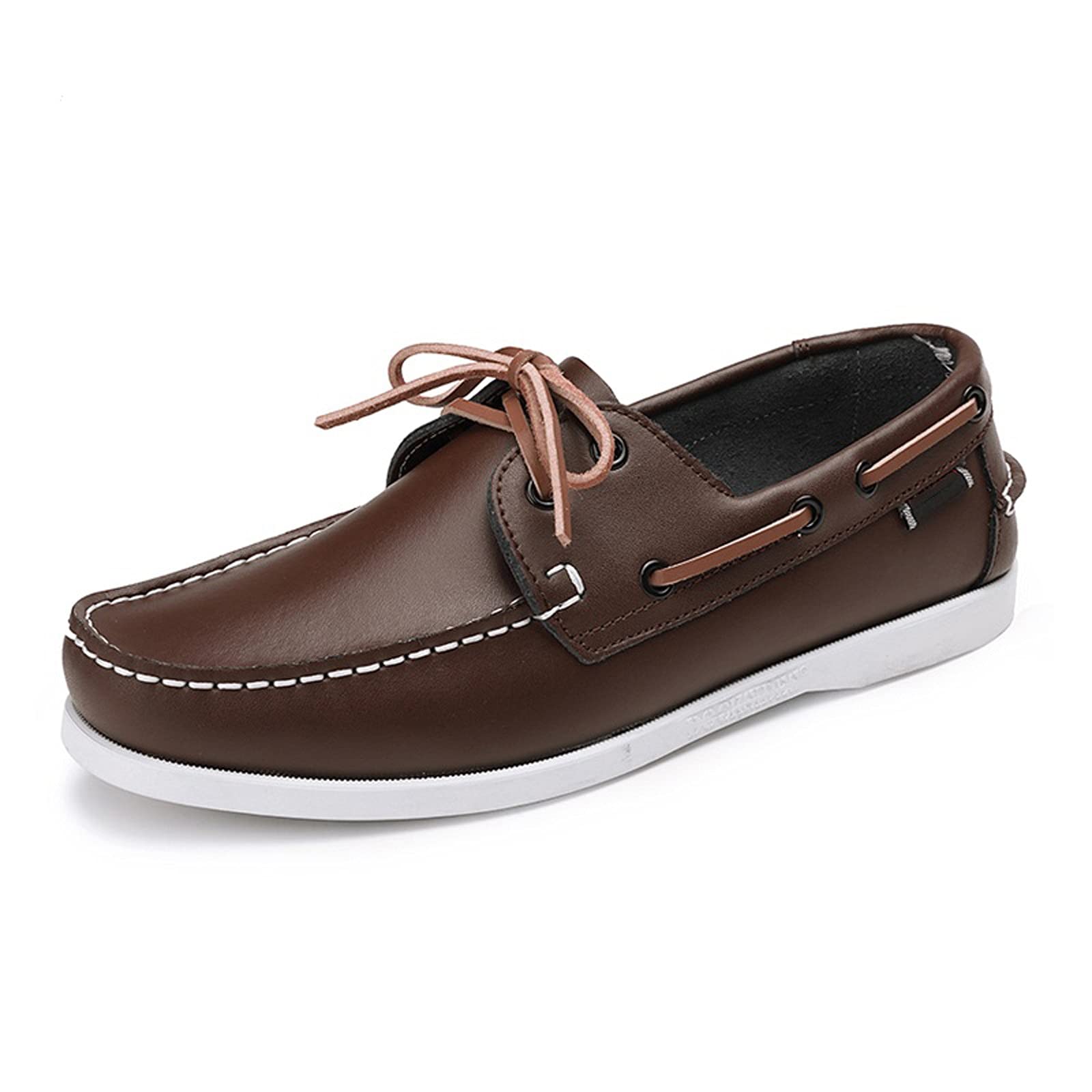 YEPREMYEPREM Boat Shoes, Genuine Leather Men Casual Shoes Spring Fashion Docksides Boat Shoes Men's Flats Lace up Men (Color : Brown, Size : 8)