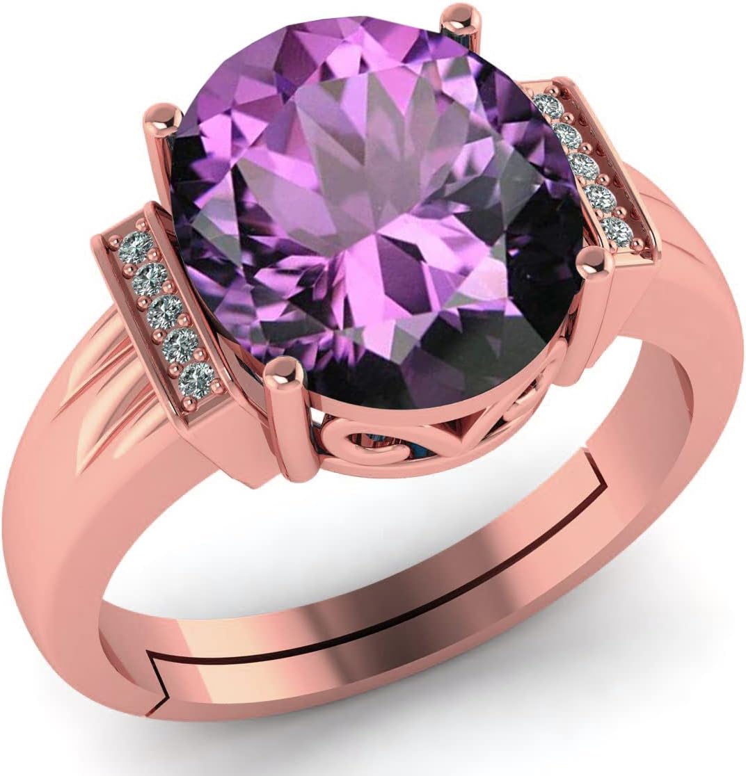 LMDPRAJAPATIS 5.25 Carat Natural Amethyst Stone Astrological Purpose Rose Gold Ring