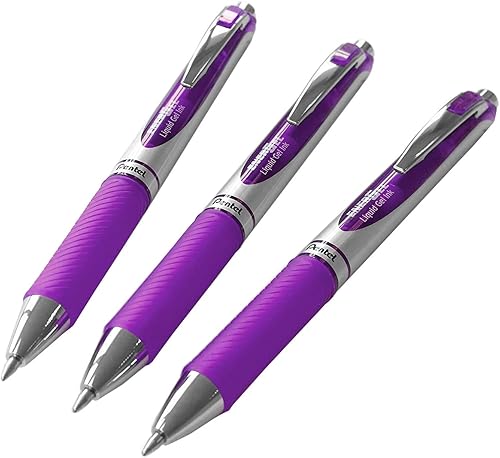 Pentel EnerGel XM BL77 - Bolígrafo retráctil de tinta de gel líquido, 0.028 in, 54% reciclado, color morado, paquete de 3