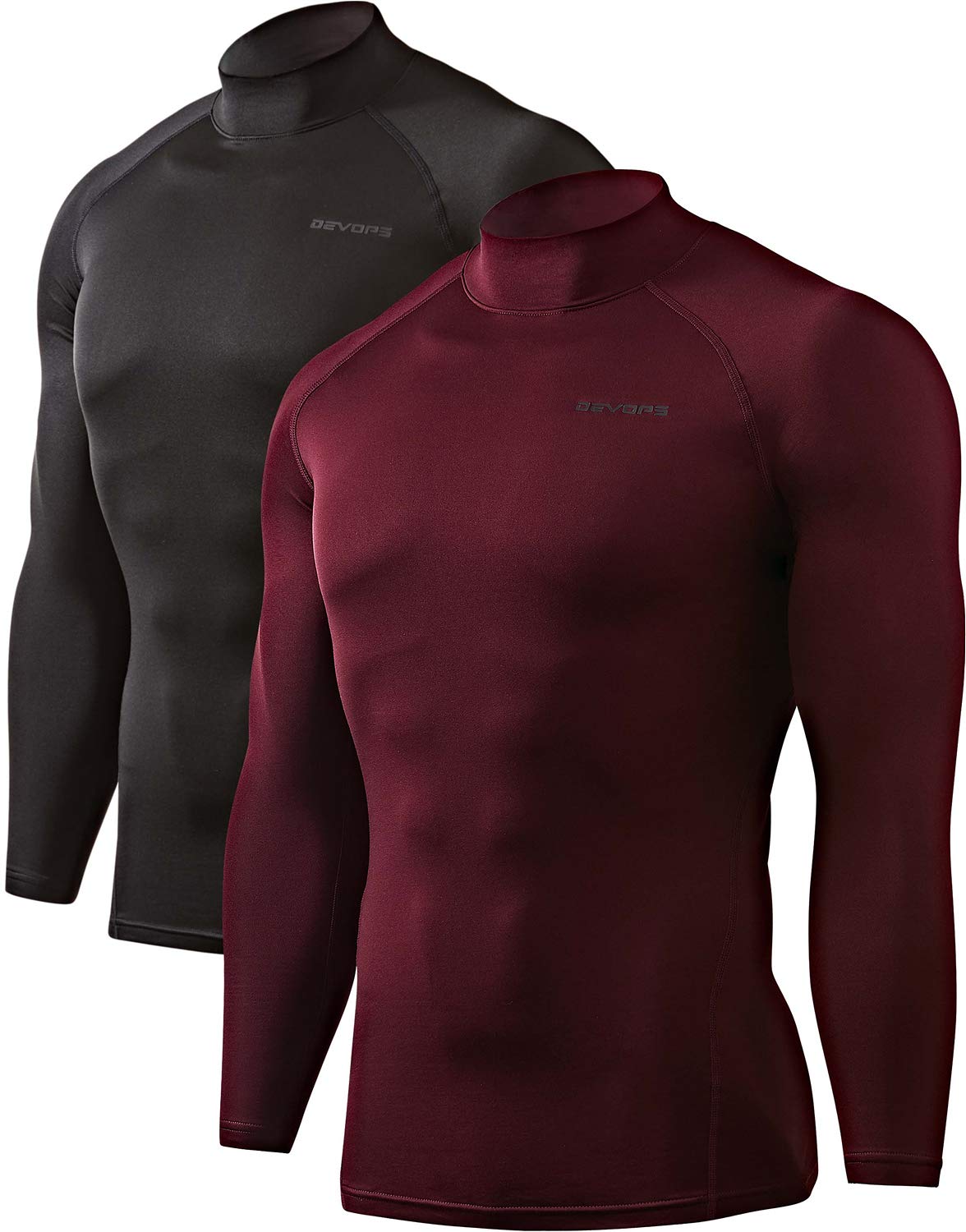 DEVOPS2 Pack Men's Thermal Turtle Mock Neck Shirts, Compression Long Sleeve Tops and Hoodies