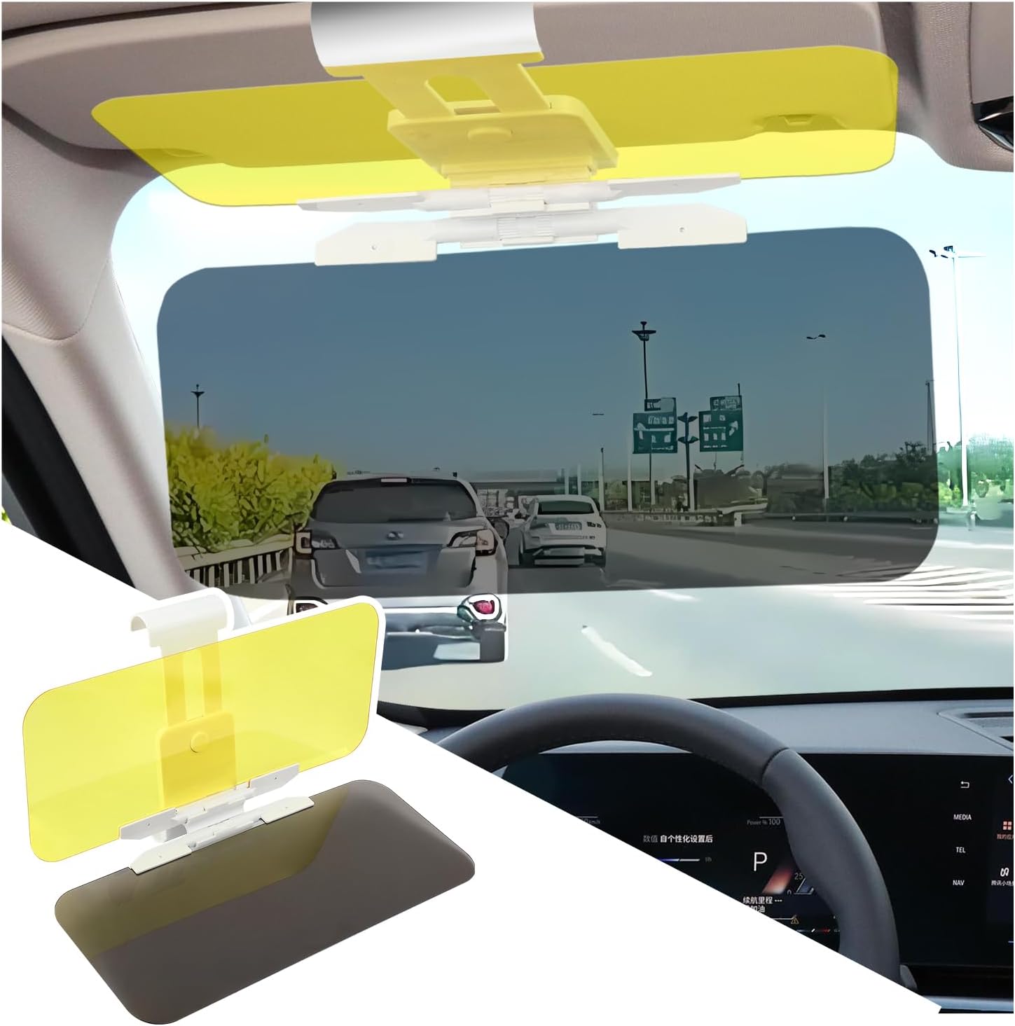 carleef Anti-Glare Sun Visor Extender for Car,Stretchable Car Visor Extender Sun Blocker for Day & Night Use,Universal Car Interior Accessories Visor Extender Attachment for Car Visor, Yellow