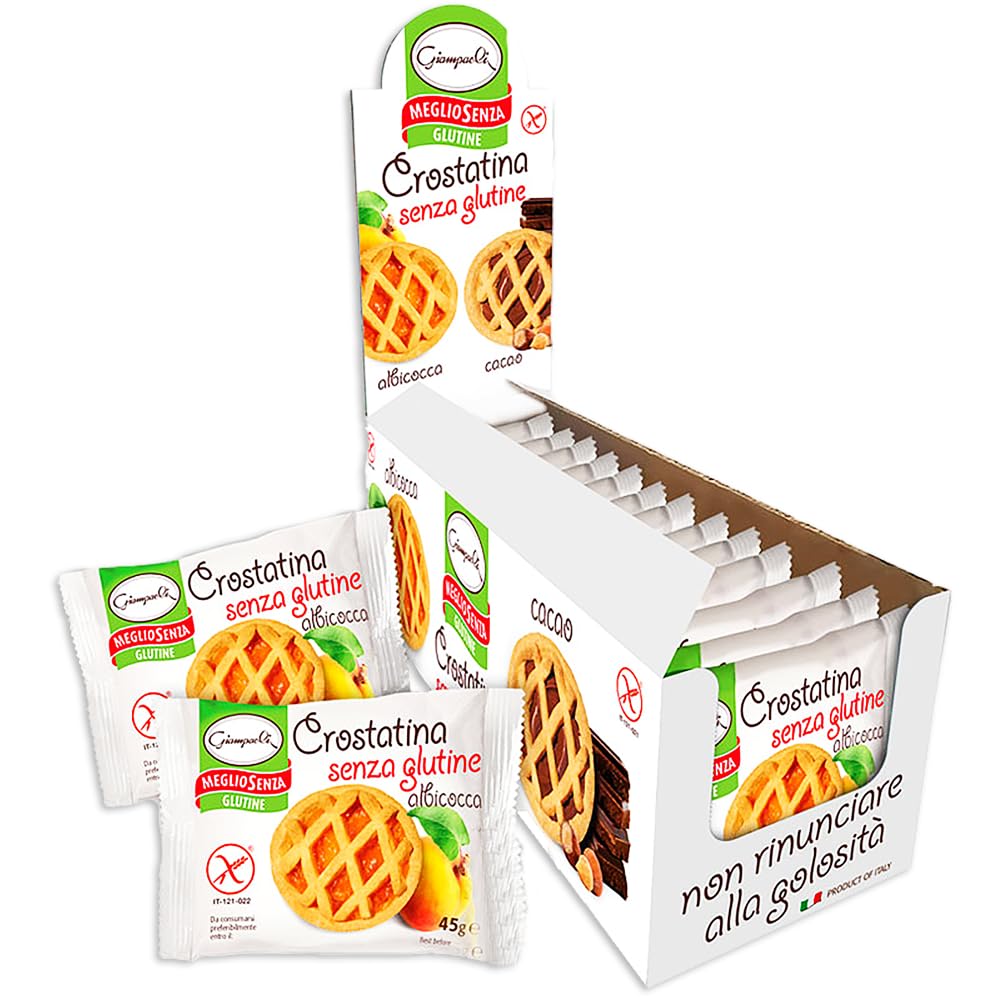 Giampaoli Crostatine Albicocca Incartate Singolarmente, Linea Meglio Senza Glutine, Espositore con 15 Crostatine da 45g