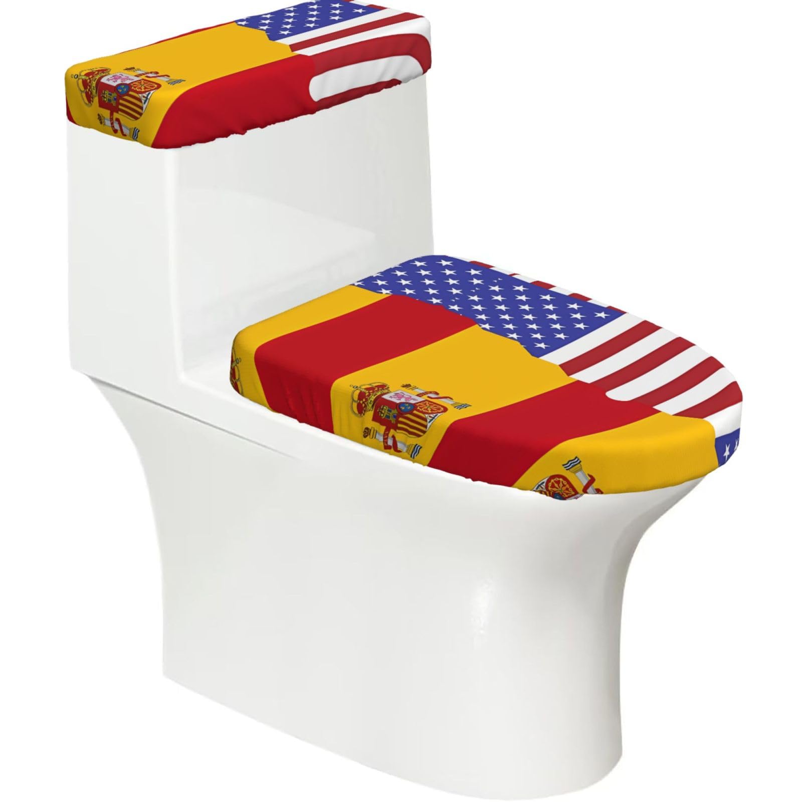 Mrowyc Black American Spain Flag Printed Toilet Seat Set - Set Of 2 - Universal Toilet Seat Cover - Housewarming Birthday Christmas Gift