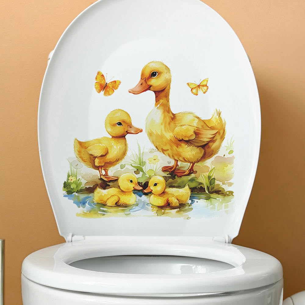 SQMSK 27 * 29CM 3PCS Swimming Duck Self-Adhesive Toilet Lid Stickers Funny Pvc Waterproof Toilet Seat Stickers For Lid Bathroom Wall Stickers