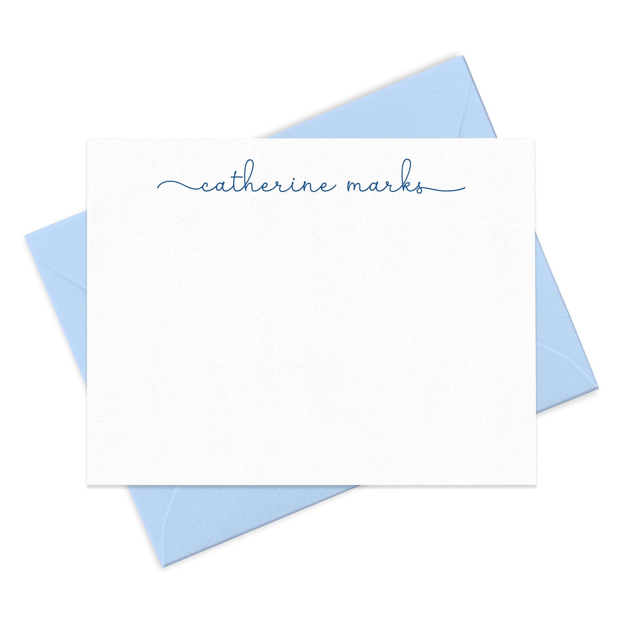 Personalized Stationary Note Cards and Envelopes for Women with Name in Lowercase Script, Choose Ink & Envelope Colors and Set Size, Custom Set of Flat A2 Notecards (Font Style #1)