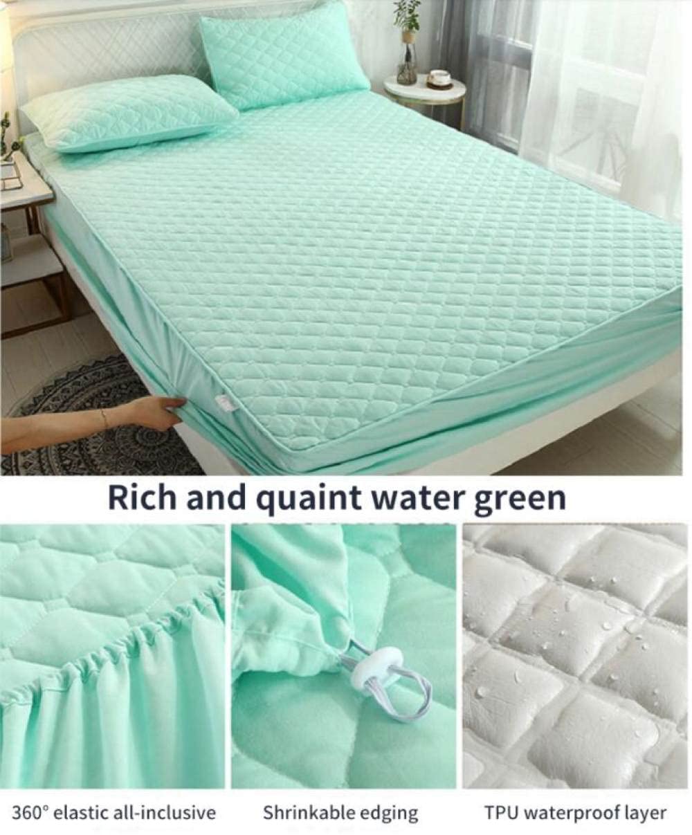 Gesteppter wasserdichter Matratzenbezug Waschbare Bettdecke Queen Matratzenschoner Ausgestattet Matratzenauflage Topper King Size Tagesdecken,Seegrün,180x200cm