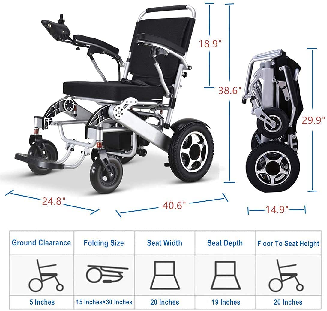 Sedia a rotelle elettrica Pieghevole Leggera Deluxe Sedia a rotelle per ausilio alla Mobilità elettrica Doppi Motori 500W Carrozzina elettrica Portatile a Doppia Batteria