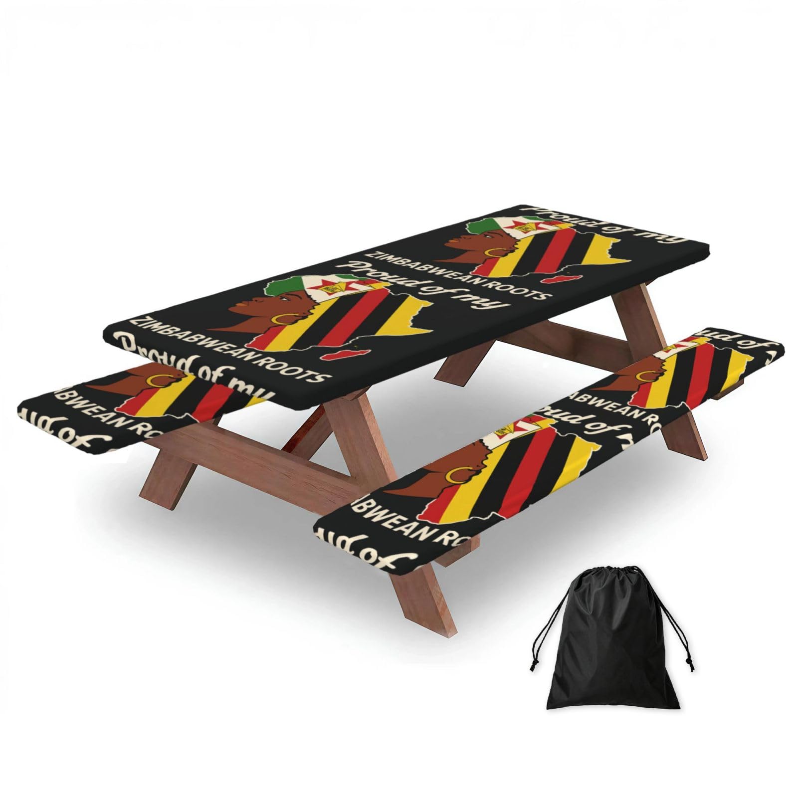 Zyjhyy Black Map Outline Of Zimbabwe Print Party Table Covers With Bench Covers Set Of 3 Picnic Table Cloth Wipe Clean For Garden Camping