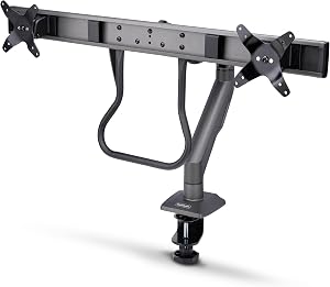 StarTech.com Desk Mount Dual Monitor Arm with Crossbar, Up to 27" Displays, Max 33lb/15kg, C-Clamp, Mechanical Spring, TAA | Up To 27" Displays, With Crossbar, Max 15kg/33lb, C-Clamp, Mechanical Spring
