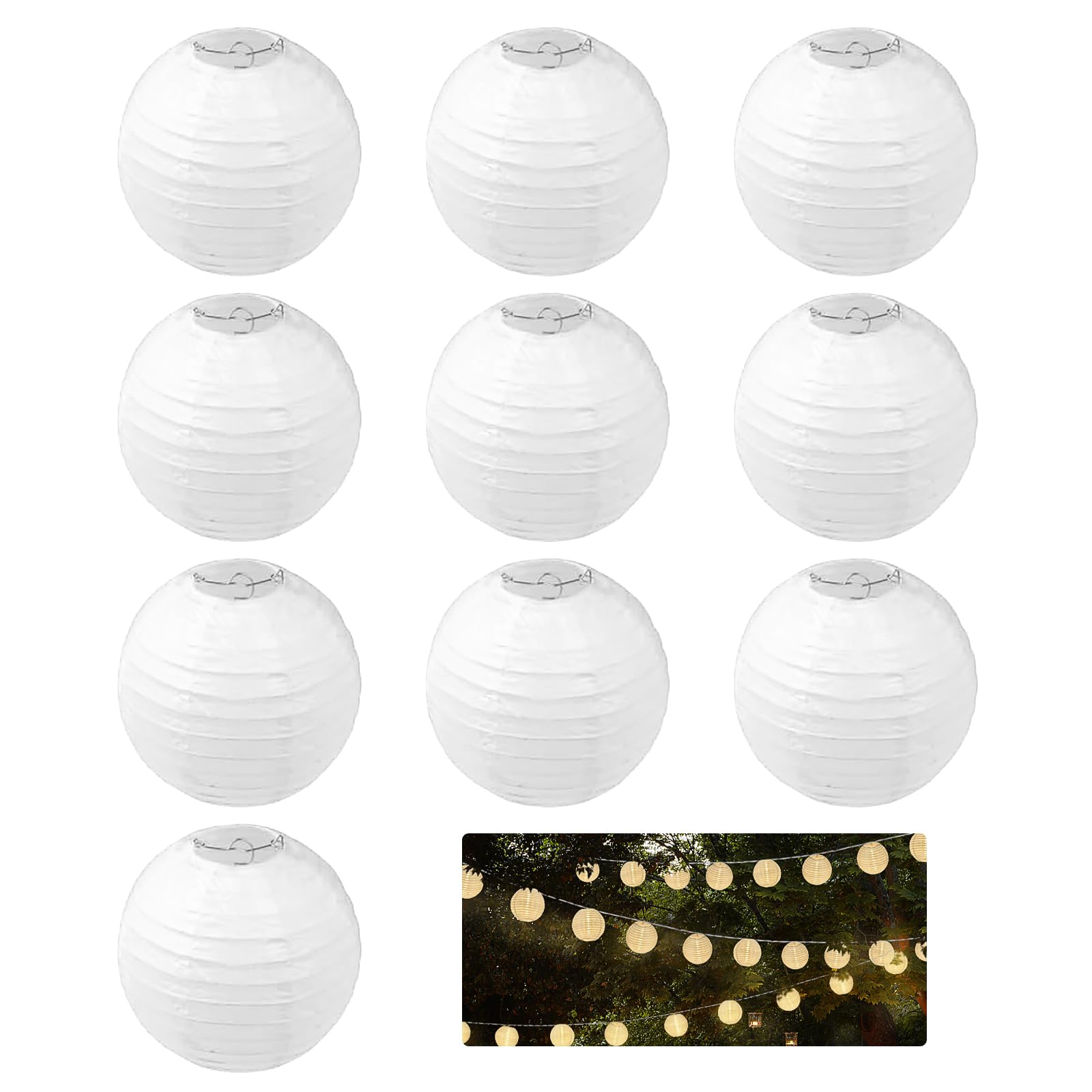 THXFUNAREA Lot De 10 Mini Lanternes Papier Rondes 7,5cm - Décoration Fête Blanc