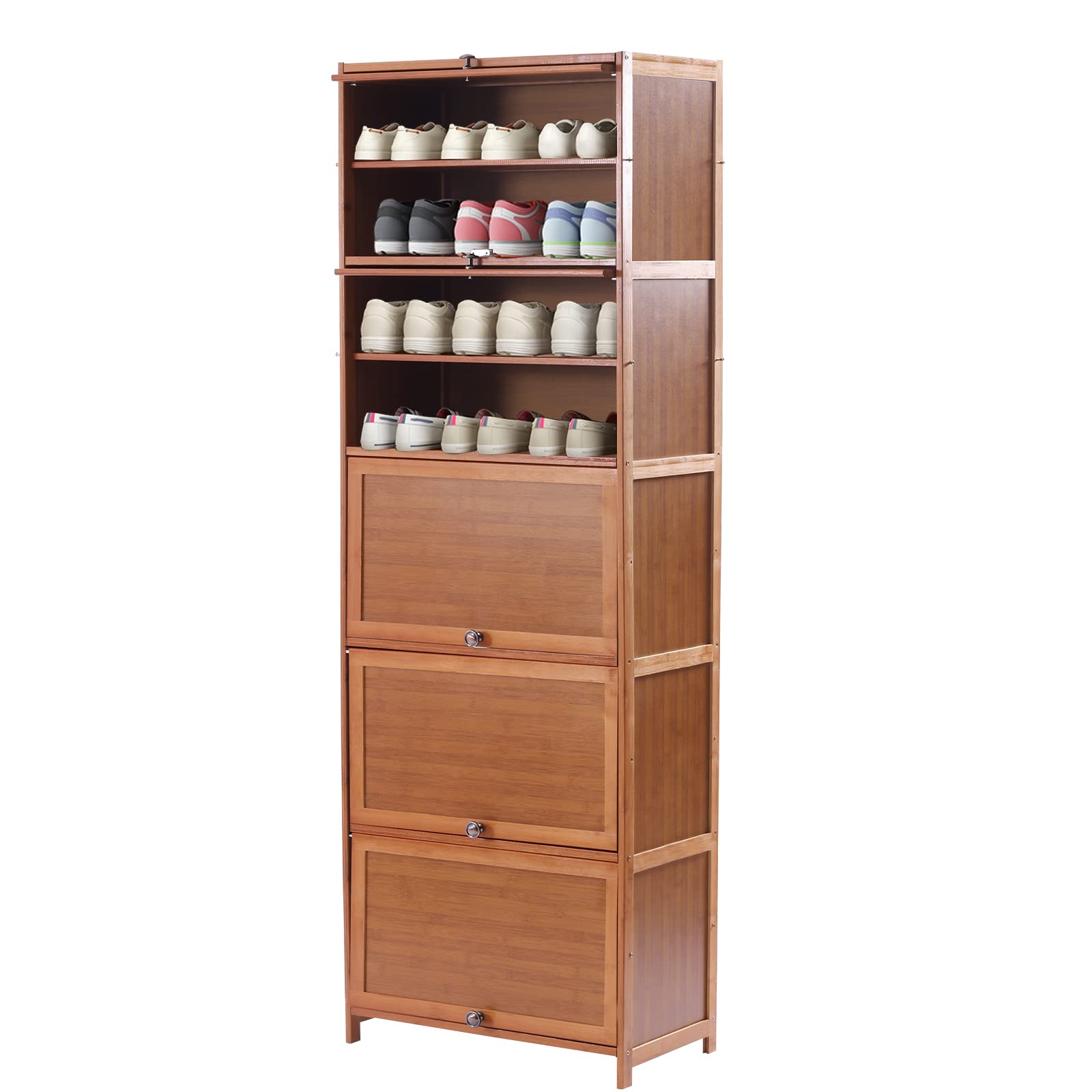 Scarpiera in bambù a 10 Ripiani con Ante a ribalta, Organizer per Libri, scaffale per Scarpe Alto, scaffale per l'ingresso, corridoio, Porta d'ingresso