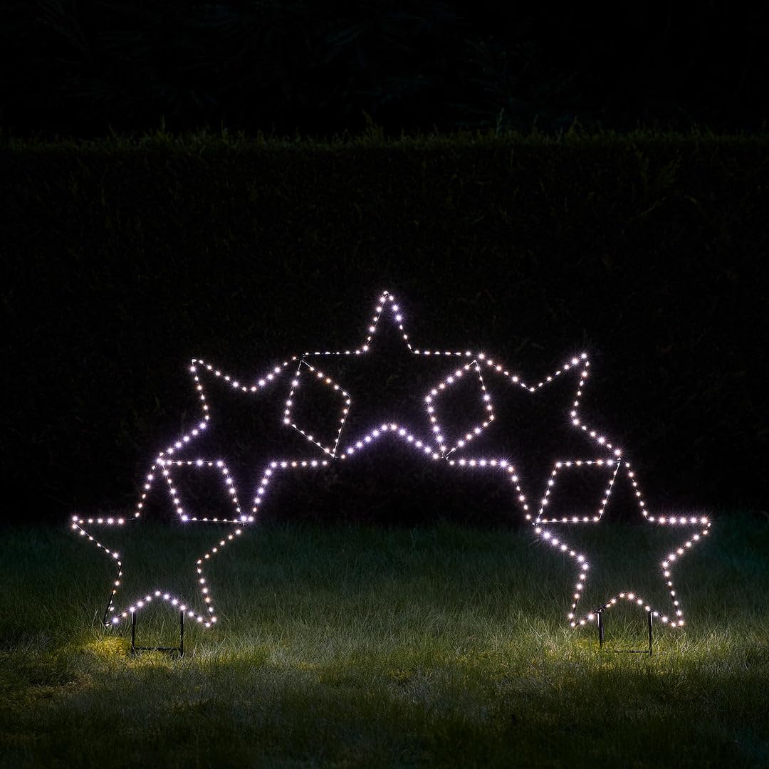 Lights4fun 120cm Dual LED Stern Bogen Stern Silhouette mit Timer Strombetrieben Weihnachtsdeko Außen Outdoor LED stehend