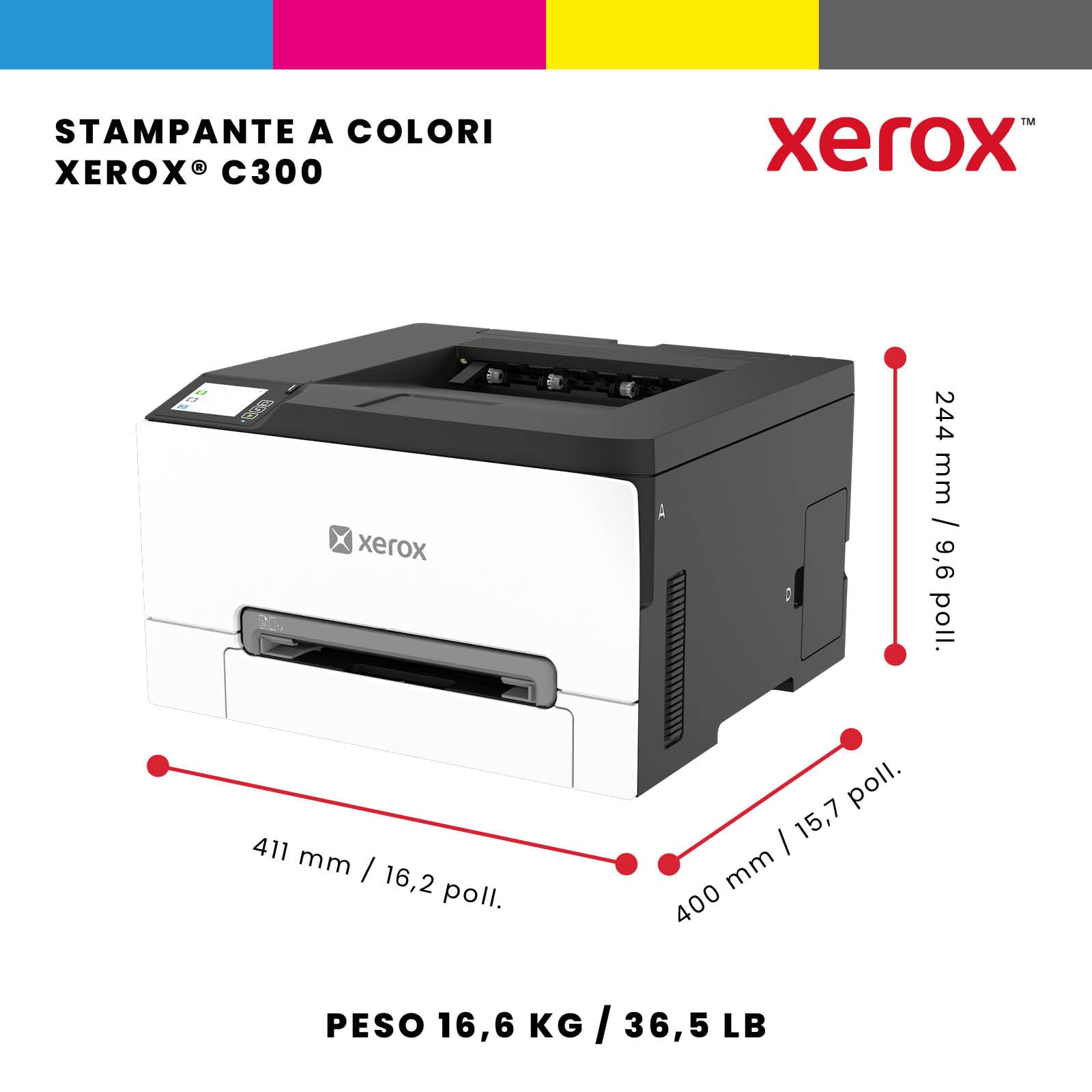 Xerox Stampante laser a colori wireless C300 per le aziende – Grande velocità con 30 ppm, stampa fronte/retro automatica, stampante wireless per laptop e computer (3 anni di garanzia)