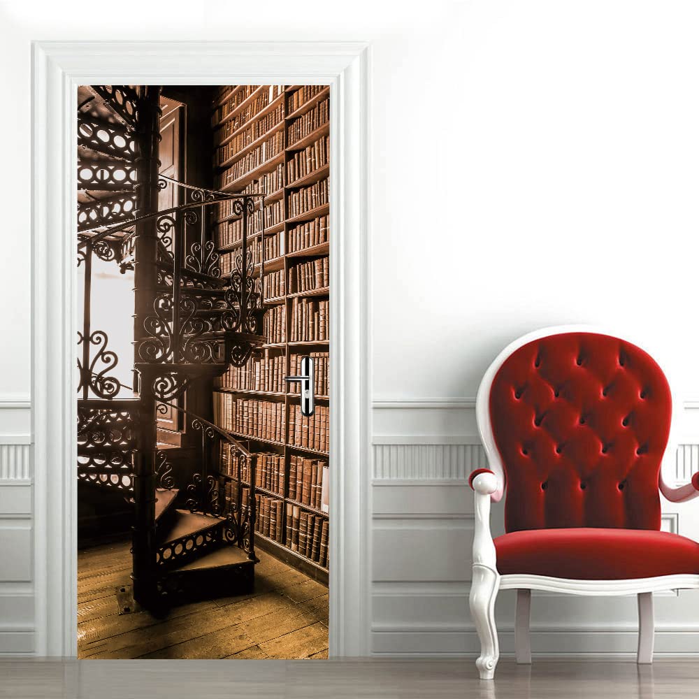 Sticker Trompe L'Oeil Porte Etagère Bibliothèque - Autocollant Mural De Décoration (73x205 Cm