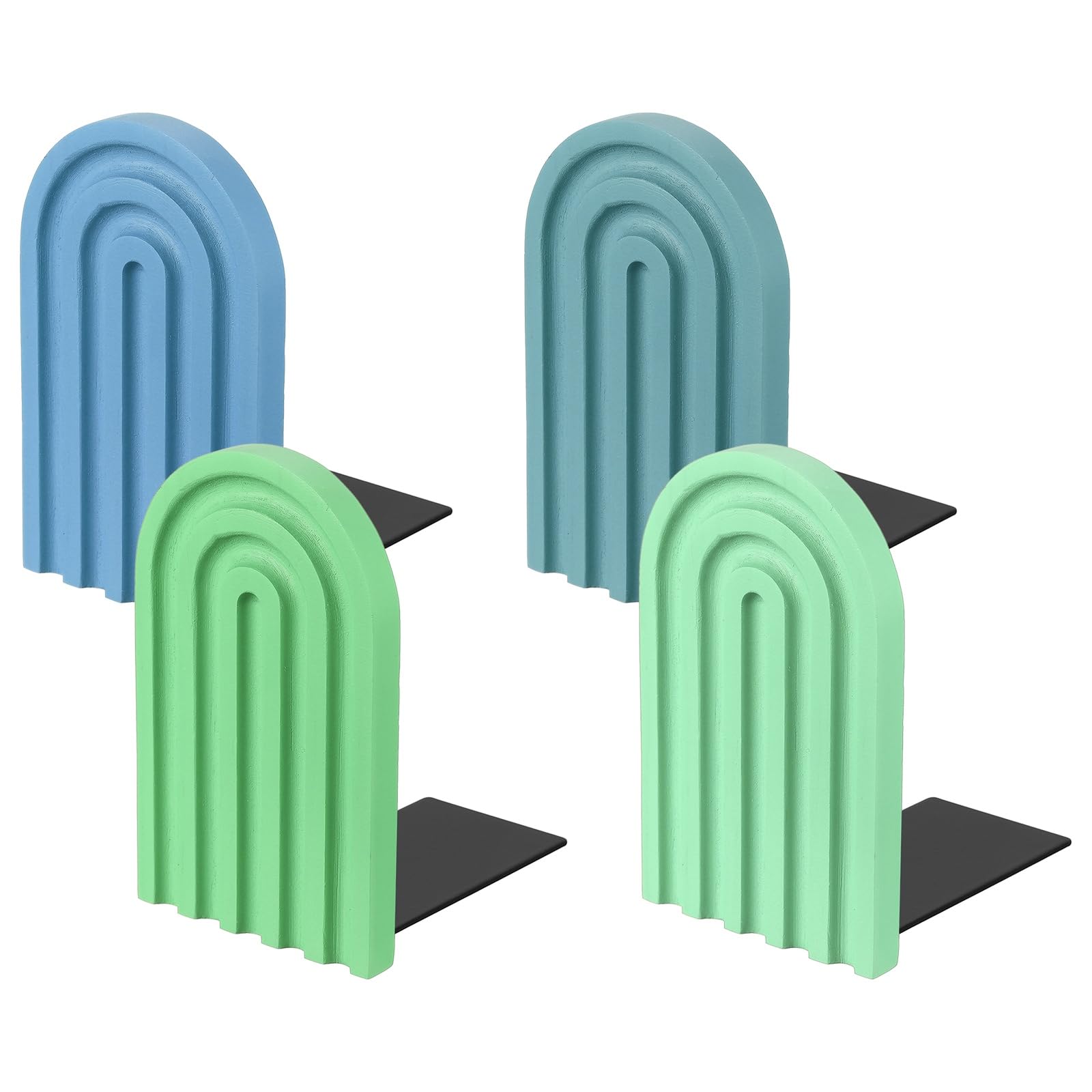 PATIKIL 4Pcs Arch Bookends, Non-Skid Wood Book Ends for Shelves Book Stopper for Holding Books Movie CD Home Office Library Decorative, Sky Blue/Light Blue/Green/Cyan