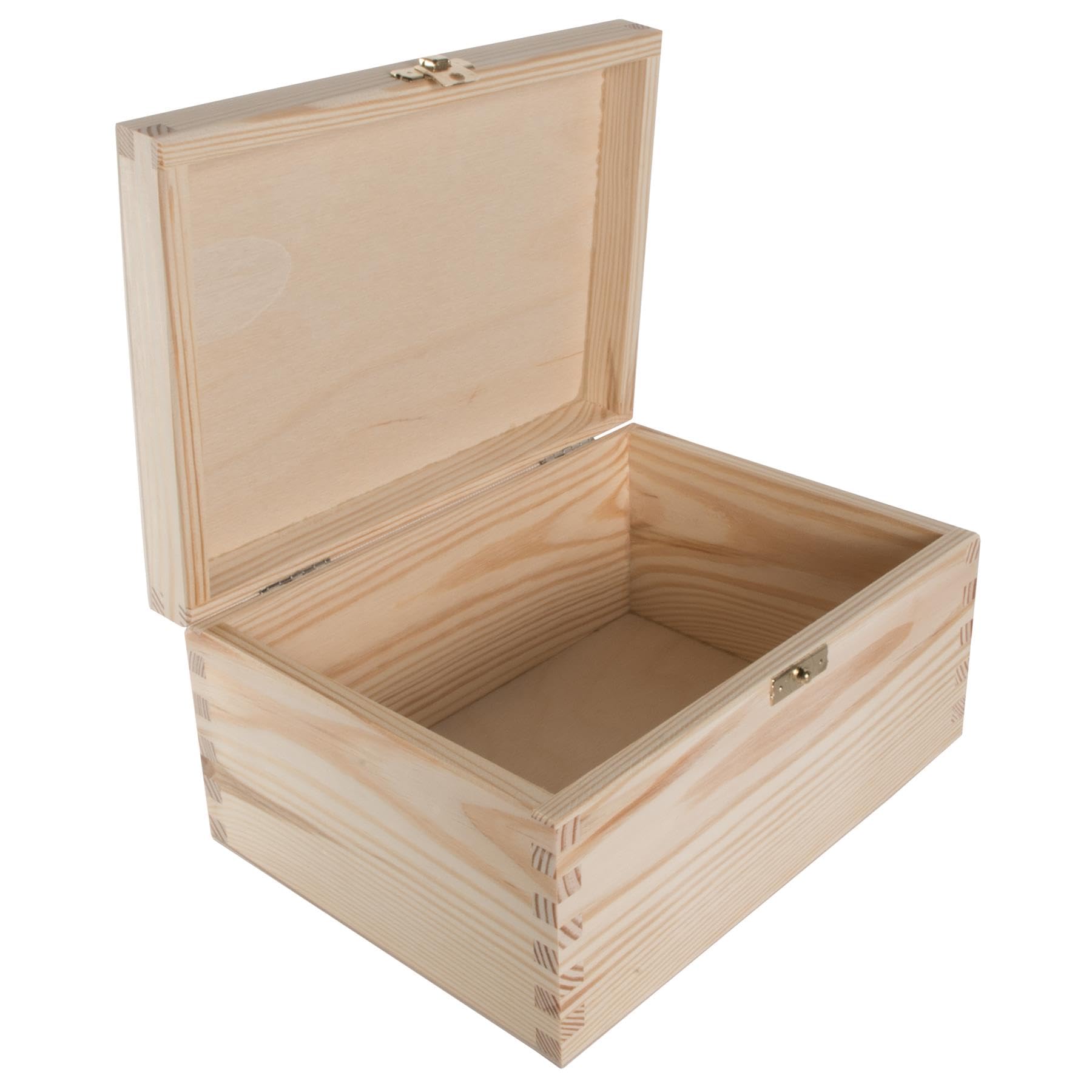 WooDeeDoo Rectangular Wooden Storage Box with Hinged Lid and Clasp – 22 x 16 x 10.5 cm – Unfinished Pine Keepsake Memory Case for Crafts Photos Files Decoration