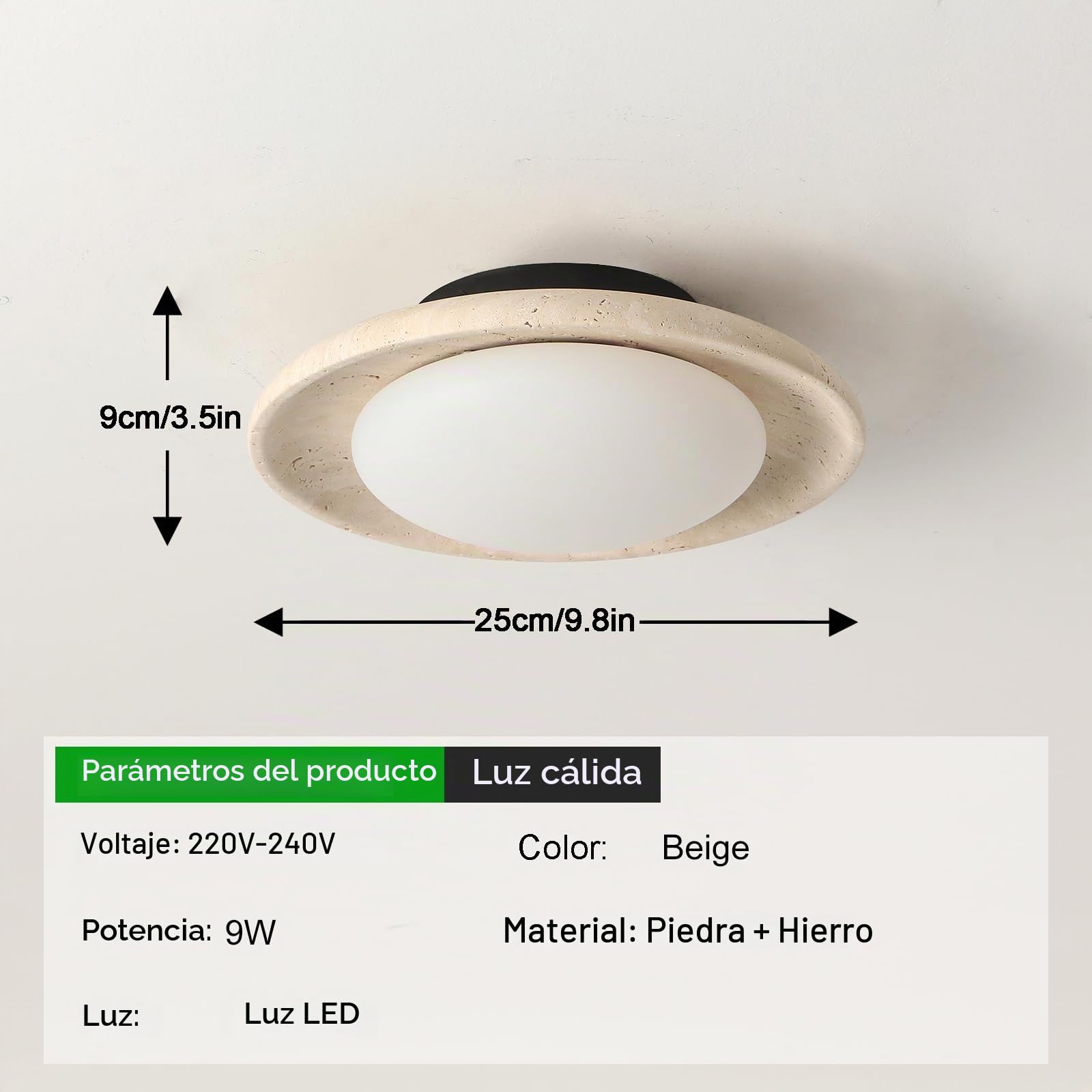 Lámpara de techo LED Japonesa Wabi-Sabi Lampara de Travertino Amarillo Lamparas Redonda Plafon Luz Cálida ideal para Salon Dormitorio Comedor Cocina Pasillos y Recibidores 25cm 9W
