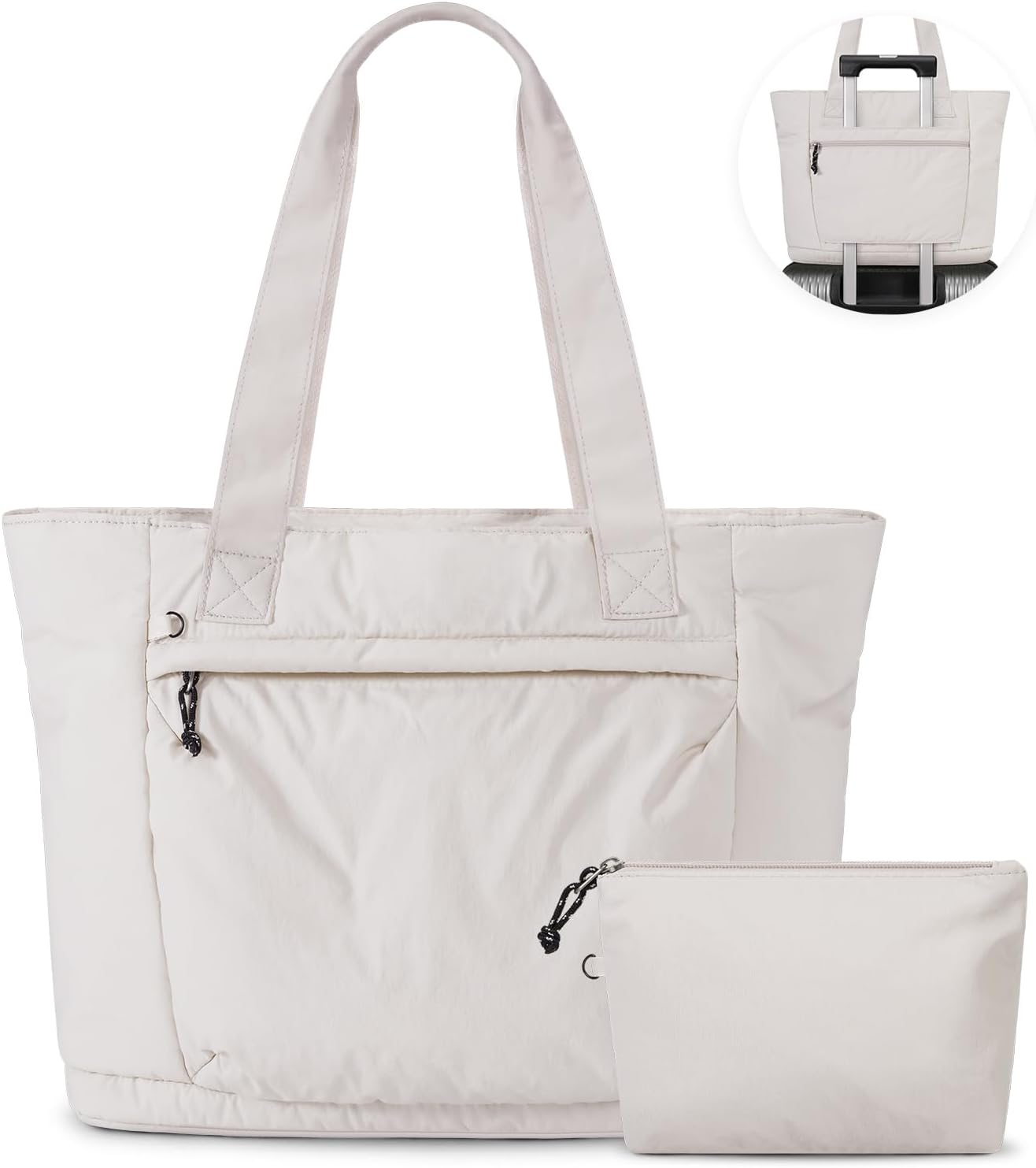 BAGAIL Travel Tote Bag for Women, Lightweight Tote Bag with Zipper, Weekender Overnight Tote Bag, Laptop Nurse Tote Bag Eggshell White