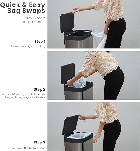 Miniatura 3 de Home Zone Living Basurero de cocina de gran capacidad de 18.5 galones, cuerpo alto sin forro, capacidad de 70 litros, negro mate, serie Virtuoso