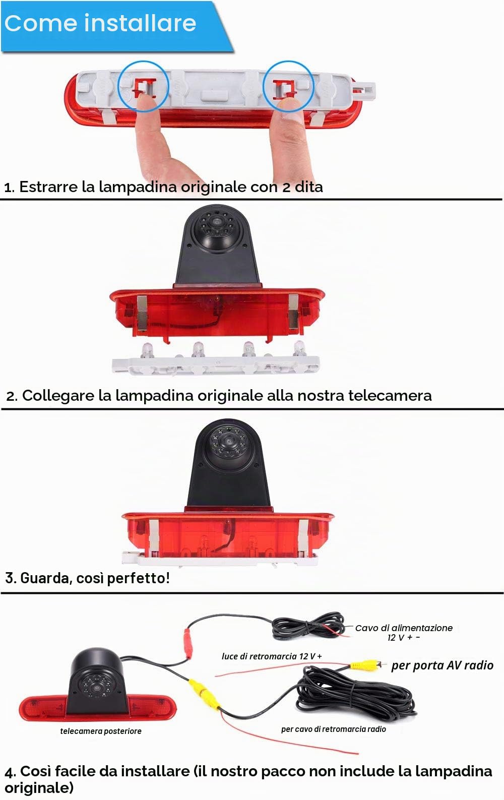 Display LCD TFT per specchietto retrovisore da 7 pollici + HD visione notturna luce freno telecamera di ricambio per Fiat Doblo 263/Opel Combo/Fiat doblo II 2 Cargo Kasten/station wagon