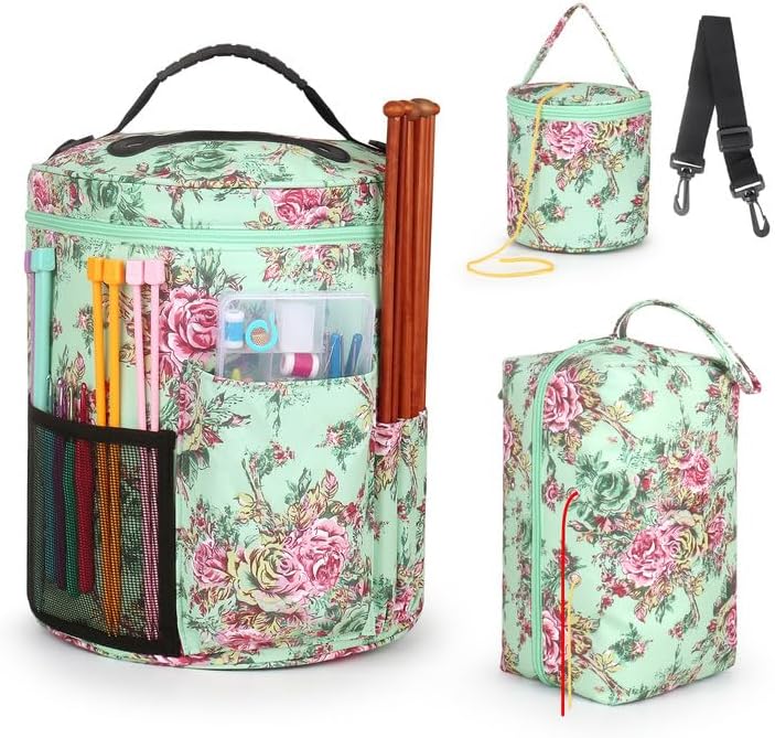 Katech 3 Packs Crochet Bag Organizer-Yarn Storage Bag with Adjustable Shoulder Strap-Travel Crochet Project Bags and Totes-Yarn Organizers and Storage-Knitting & Crochet Supplies Christmas Gift