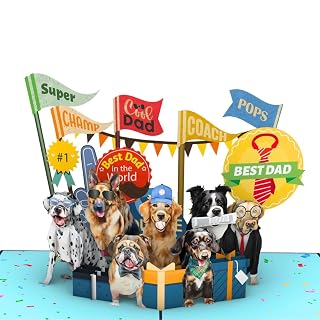 Pop Up Fathers Day Card, 3D Fathers Day Card From Dogs for Dad, Husband, Son, Grandpa, 6x8 inches Thank You Unique Gift With Envelope - Amazon product rated Grade A