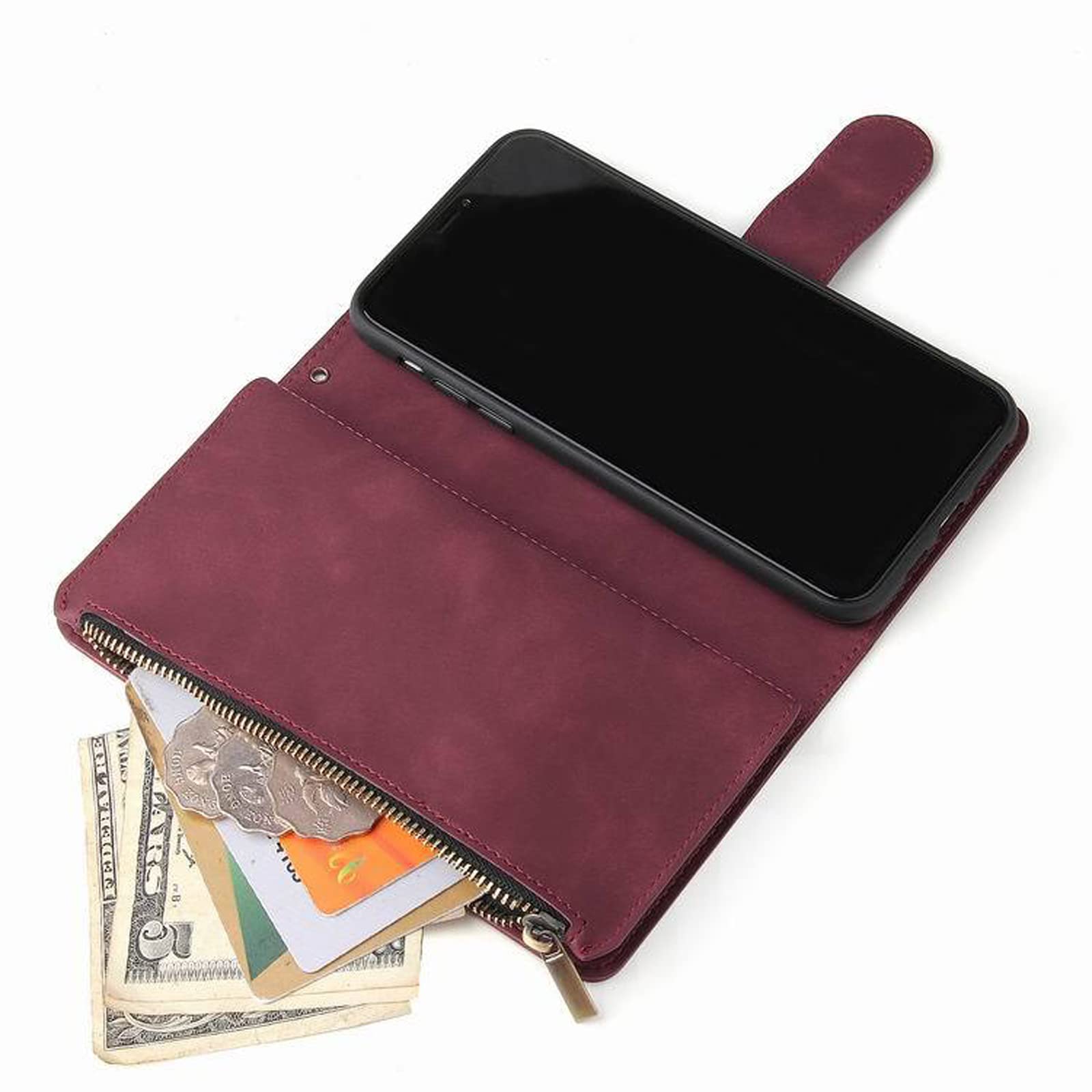 LTL Etui na telefon do iPhone 13 Mini/13/13 Pro/13 Pro Max, wysokiej jakości skórzane etui z klapką z przegródkami na karty etui na telefon magnetyczne zamknięcie, czerwone, 13 Pro Max 6,7 cala
