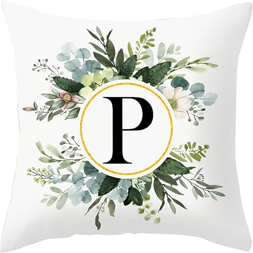 Fundas de almohada con monograma de letra P, diseño floral, con inicial, fundas de almohada decorativas del alfabeto, fundas de almohada con