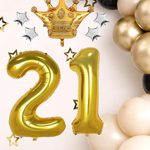 Miniatura 2 de Decoraciones de cumpleaños número 21 para hombres, niños, mujeres y niñas, decoraciones de cumpleaños negras y doradas para fiesta de cumpleaños 21