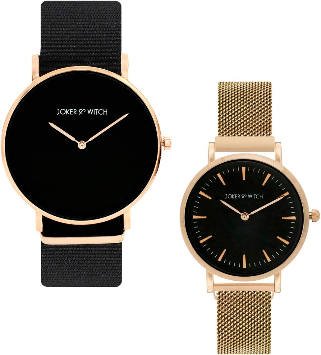 Joker & WitchStainless Steel Jennifer & Oliver Couple Analog Black Dial Watch Gift Set For Men And Women, Band Color:Rose Gold