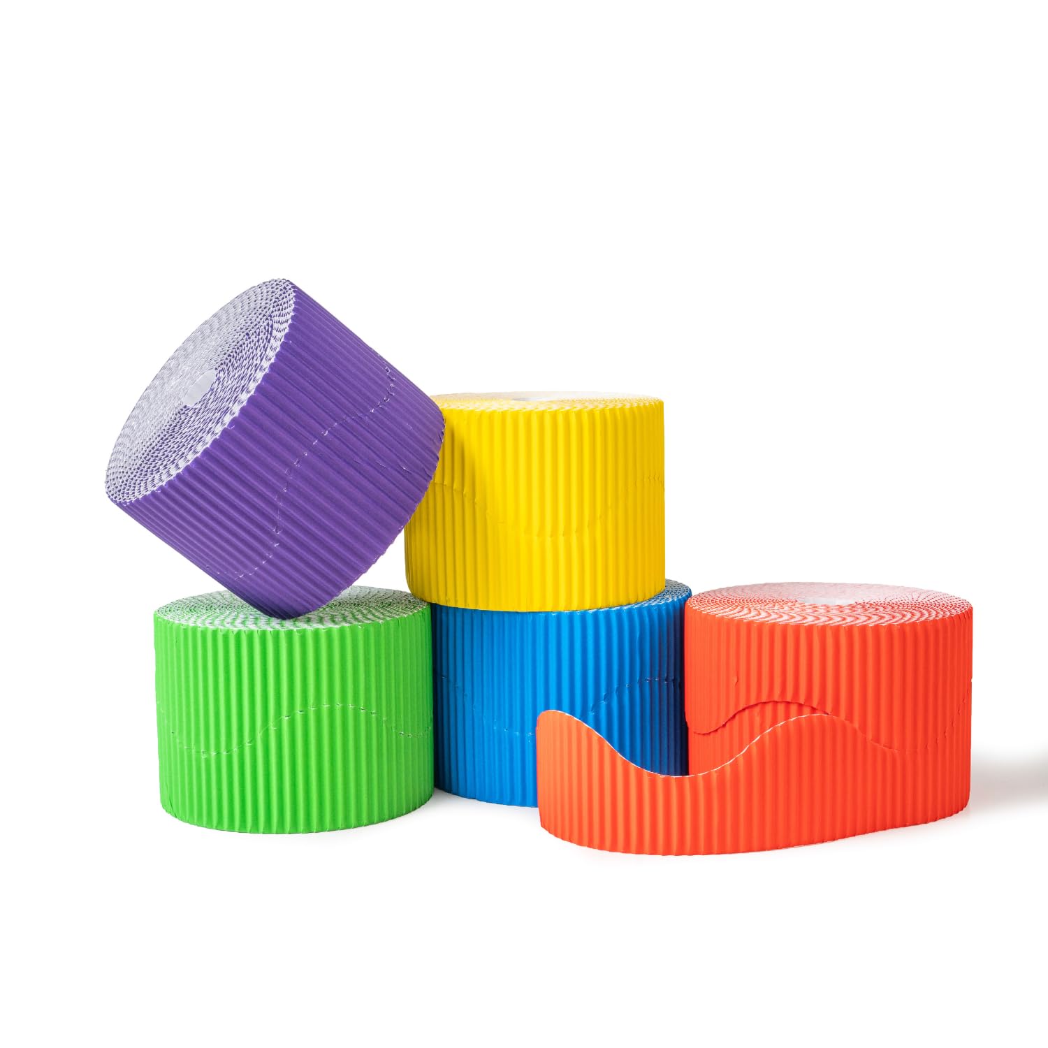 Hawksbill Border Roll Assortment 5 Bright Colours for Classroom Displays 57mm x 7.5m (15m When Split) – Scalloped Acid Free Fade-Resistant Corrugated Display Borders for Classrooms