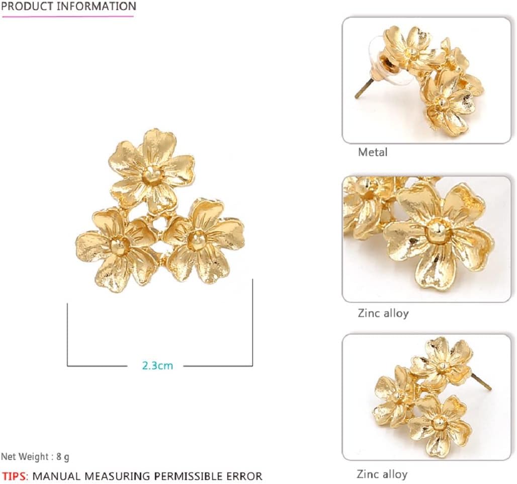 Flower Earrings for Women, Cute Floral Plumeria Earrings for Womens, Gold Flower Clusters Stud Earring Hypoallergenic, Golden Hawaiian Floral Earring Studs - Image 5