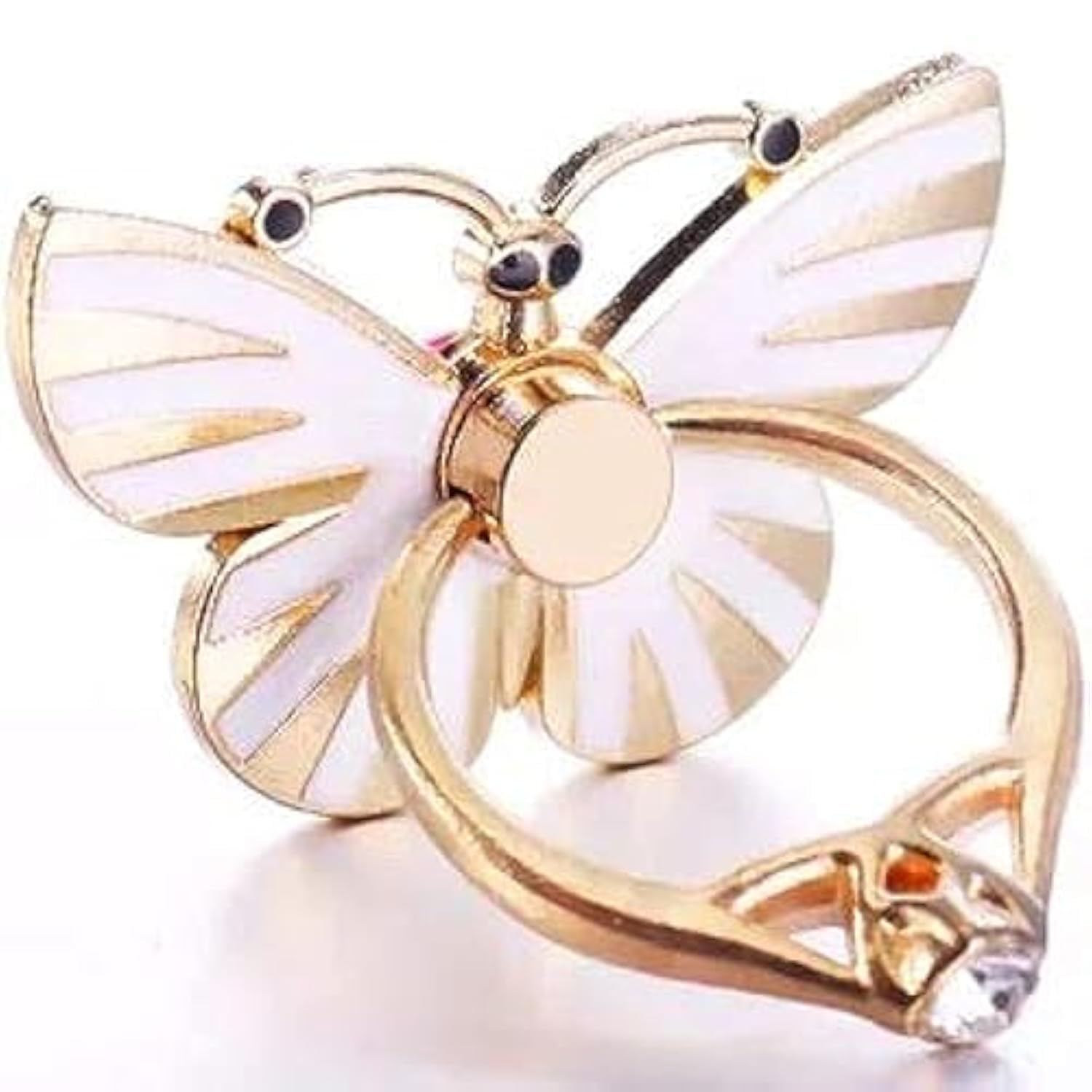 Metal Finger Ring Holder Grip Stand for aLL Mobile Phone/Tablet with 360 Degree(White butterfly)