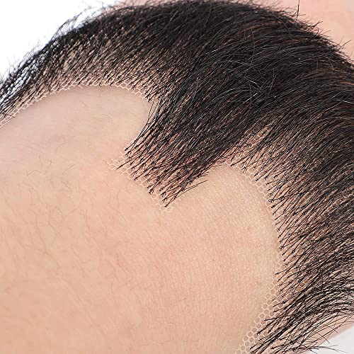 Clione Fake Face Beard Realistic Human Hair Facial Hair Full Hand Tied Lace Invisible Goatee Beard Halloween Funny Cosplay (Black) #TOP1