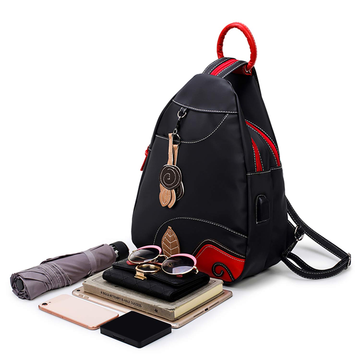 Damen Stilvoll Nylon Leicht Rucksack Schultertasche Draussen Brusttasche Freizeitrucksack